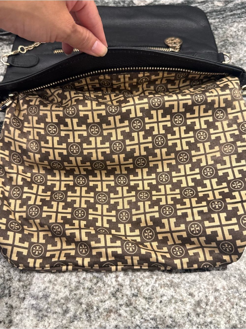 Tory Burch Black Pebbled Leather Flap Wristlet Clutch with Gold Logo - Picture 11 of 14